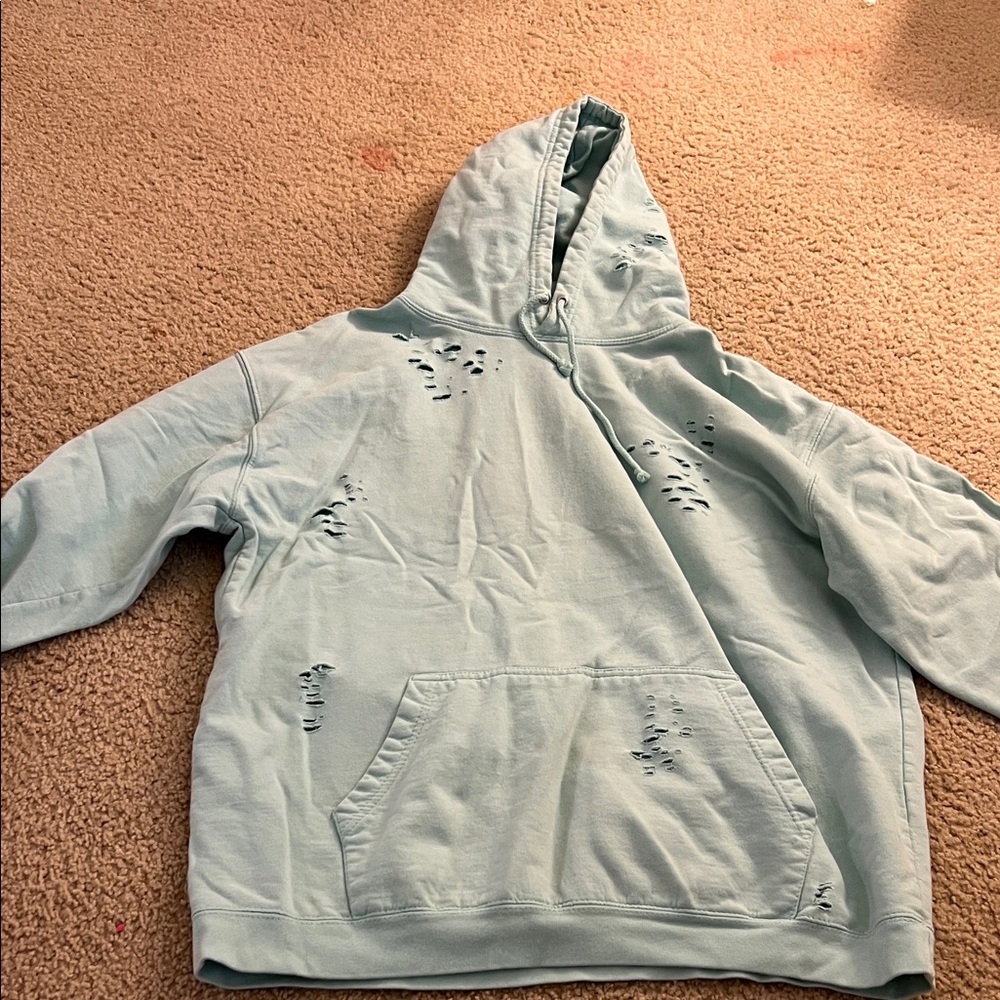 Men's Light Blue Distressed Hoodie